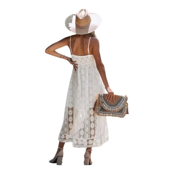 Cupshe Ariya White Lace Crochet Sun Dress V-Neck Sleeveless Bohemian Beach Small - Picture 4 of 12